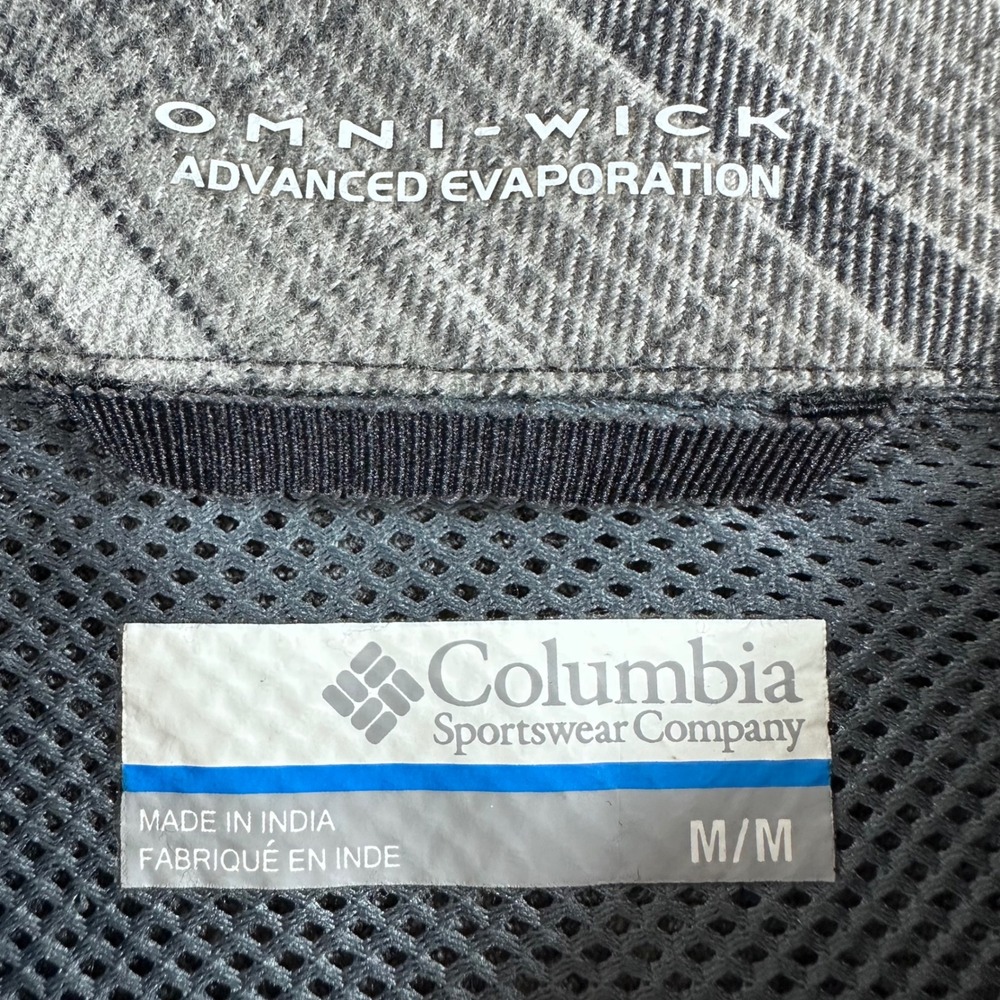 Columbia Button Down Mens M Medium Grey Plaid Omni-Wick Long Sleeve Hiking Shirt - Picture 2 of 16